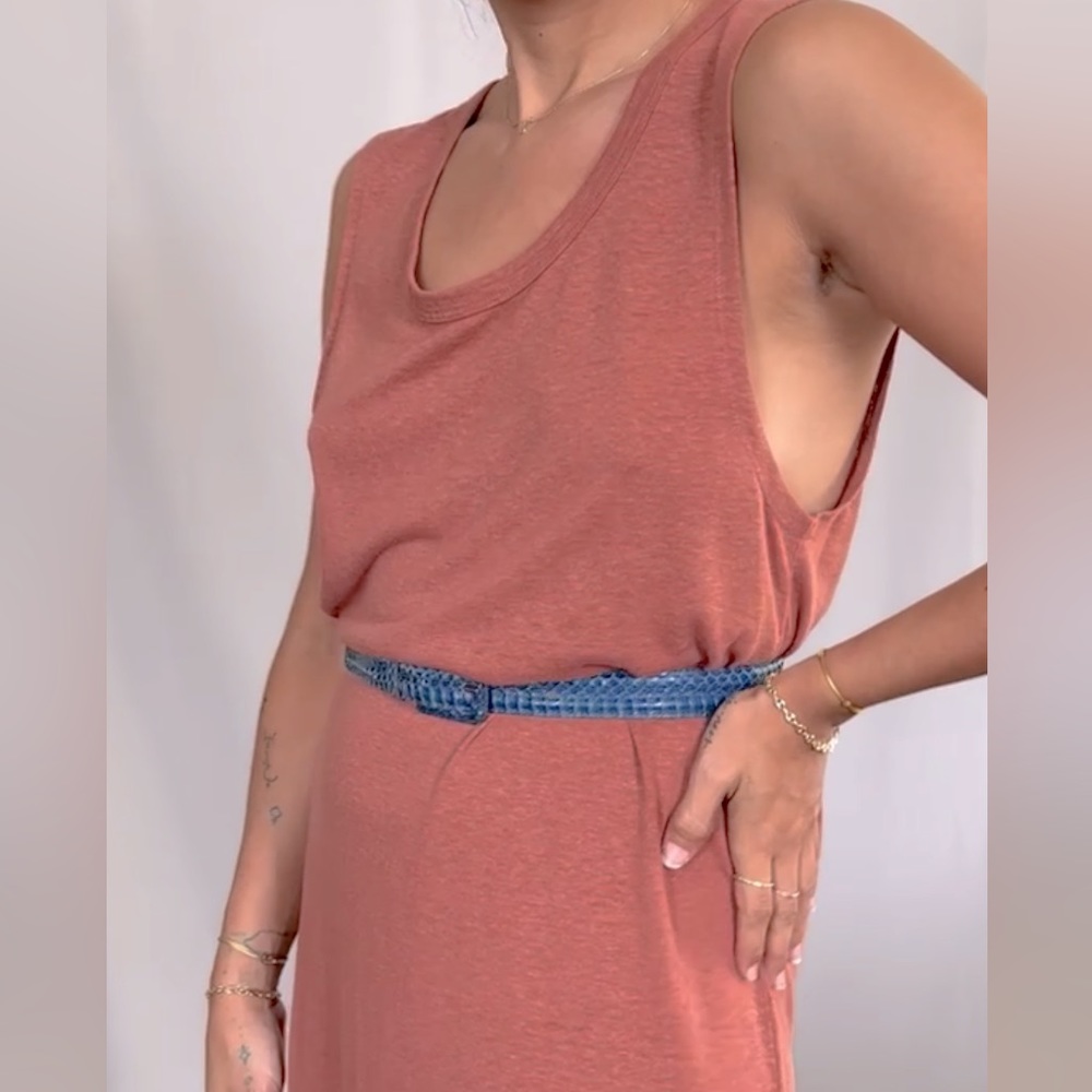 AERIE sleeves shift midi dress in soft linen blend. Gorgeous terracotta color